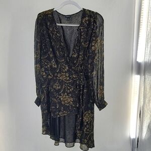 Floral Wrap Top - Black and Gold Shimmery